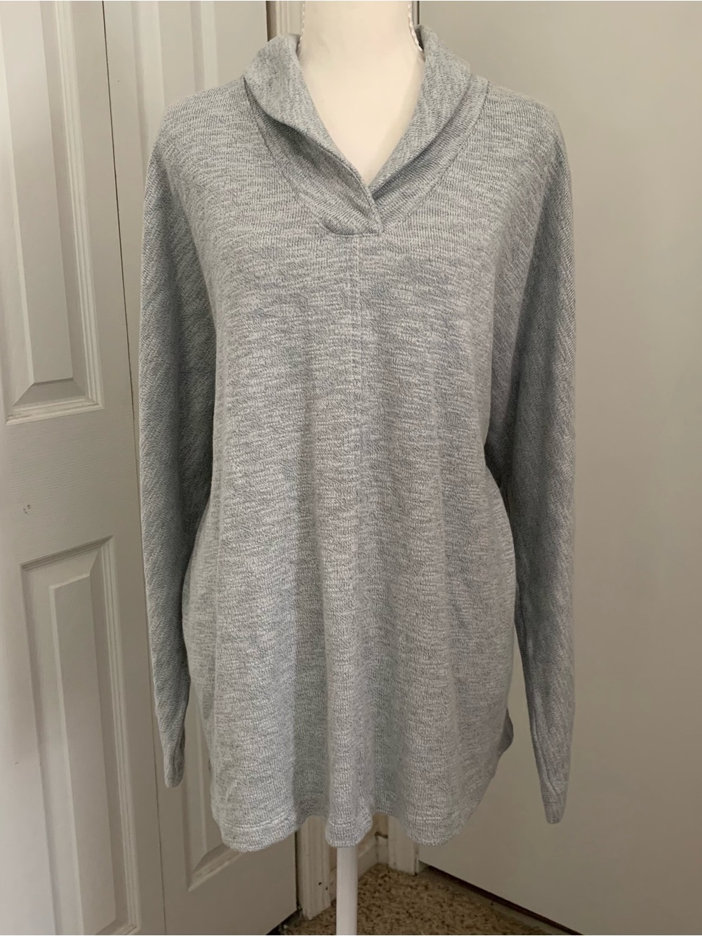 J. Jill Pure Jill Gray Cowl Tunic Sweater Heathered V-Neck Cotton Pullover Sz 2X
